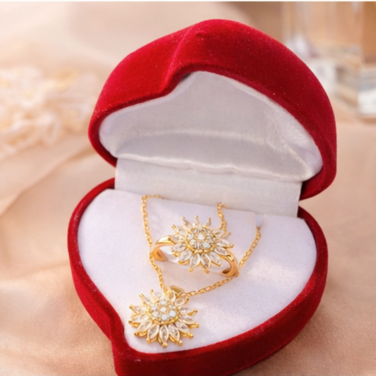 Kit Girasol Eterno: Collar y Anillo Giratorio🌻 Incluye Caja 🎁
