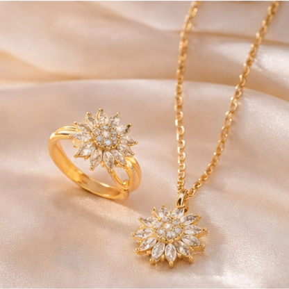 Kit Girasol Eterno: Collar y Anillo Giratorio🌻 Incluye Caja 🎁