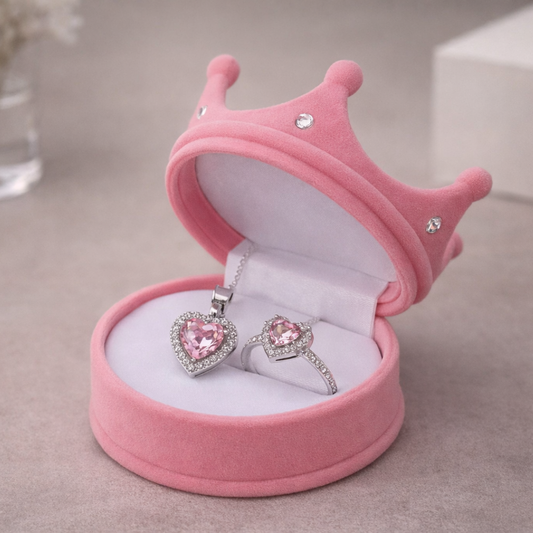 Kit Reina: Anillo + Collar Corazón Pandora 💖  Incluye Caja 🎁