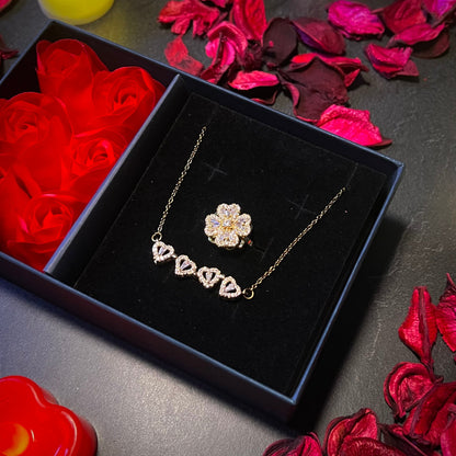 Kit Amor Infinito Completo: Collar y Anillo Giratorio + Rosas artificiales 🌹